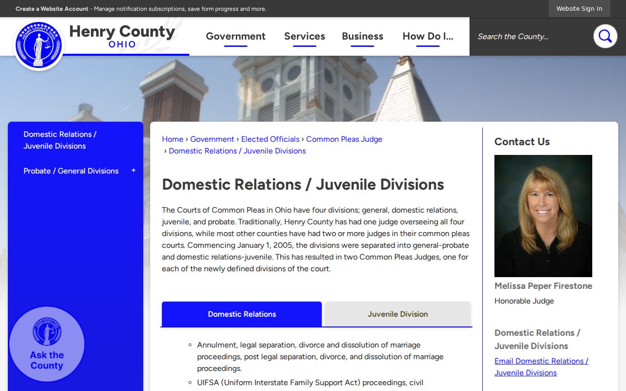 Henry County court schedule Domestic Relations and Juvenile division contact path