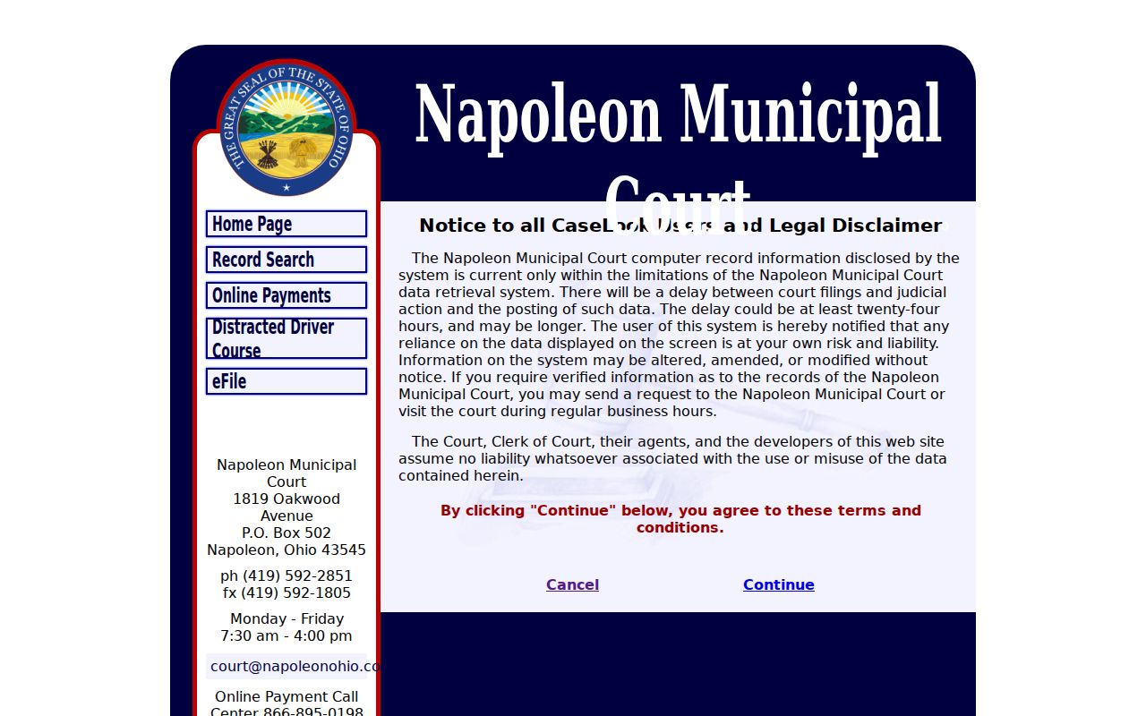 Henry County court schedule Napoleon Municipal Court CaseLook record search