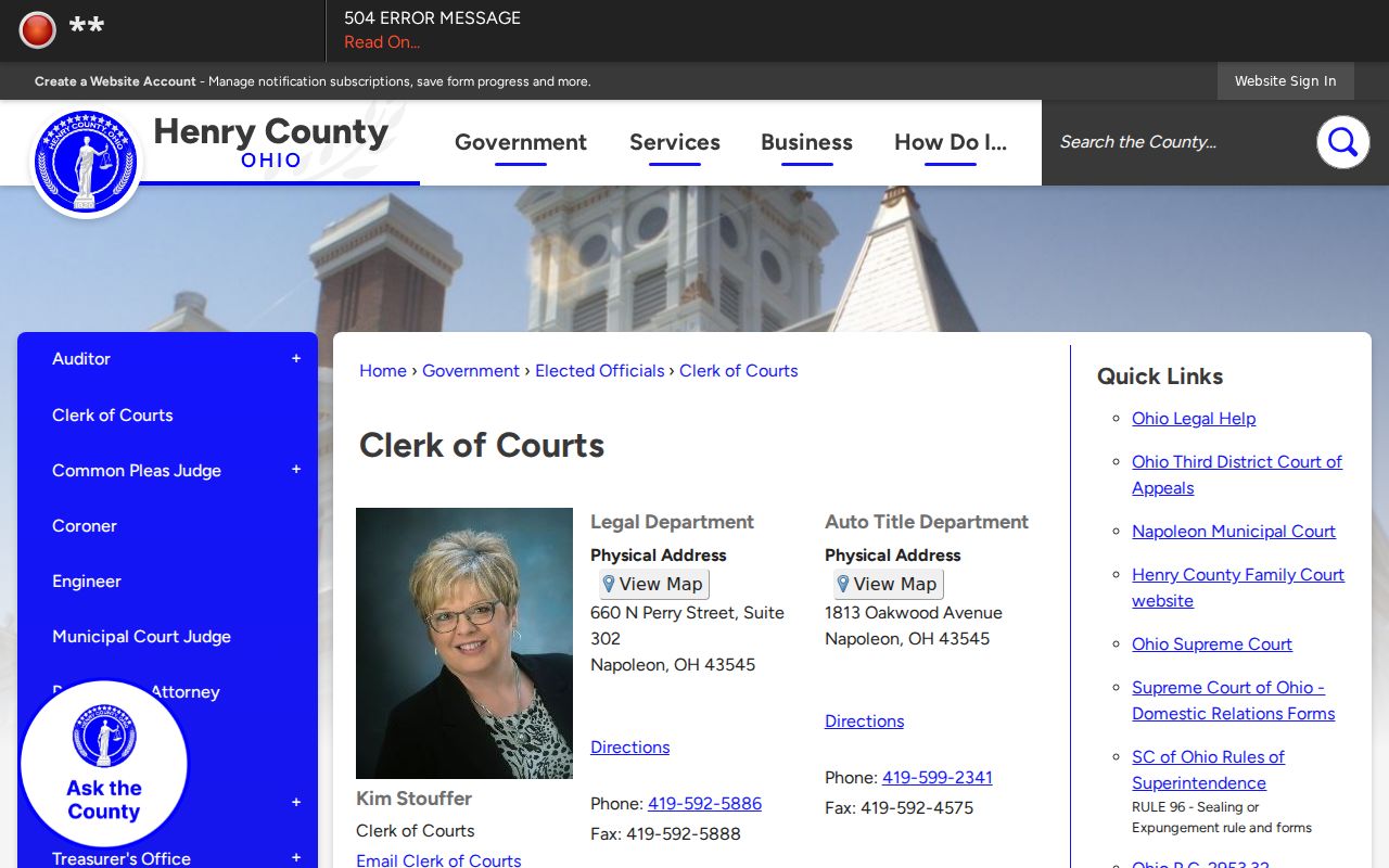 Henry County court docket CourtView information at the Clerk of Courts